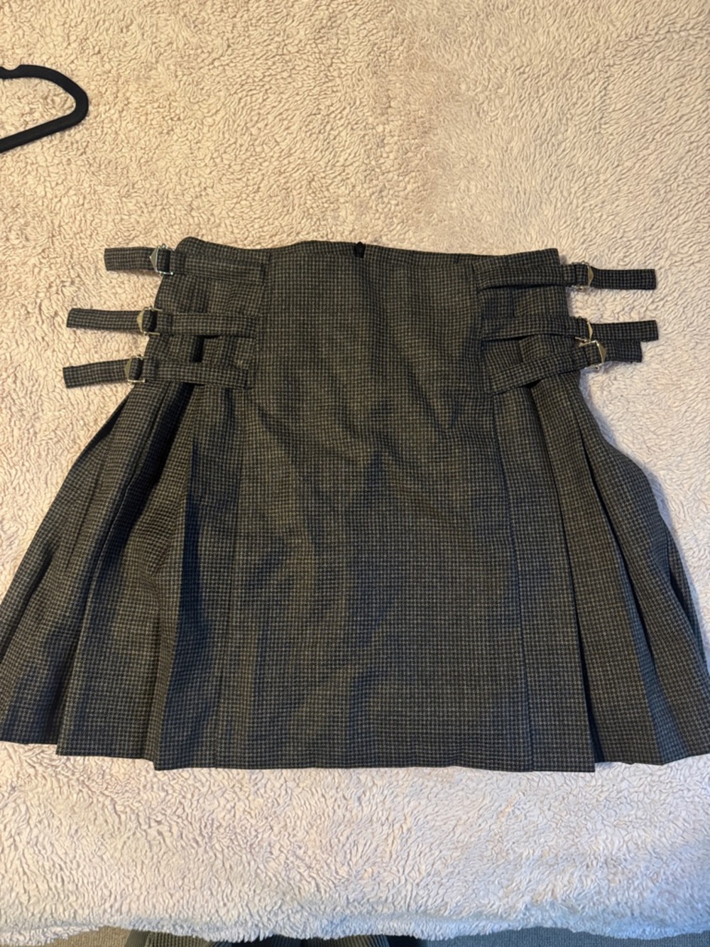 High-Waist Pleated Mini Skirt with Side Buckles in Charcoal